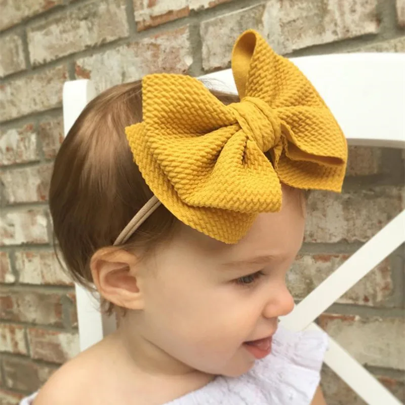 

Baby Girl Fabric Messy Bow Headband Nylon Headband Newborn Large Bow Headwrap Infant Bebes Hair Bows Turban Bowknot Tie One Size