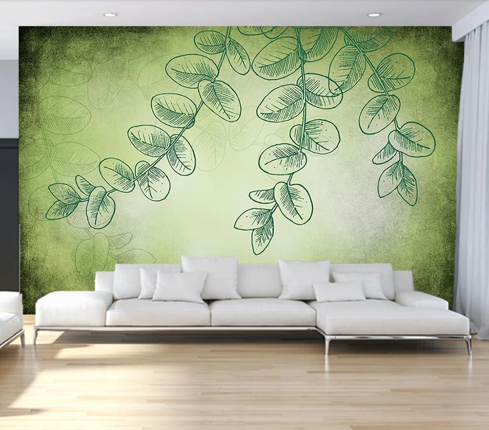 Custom wallpaper Simple green leaf sitting room background wall