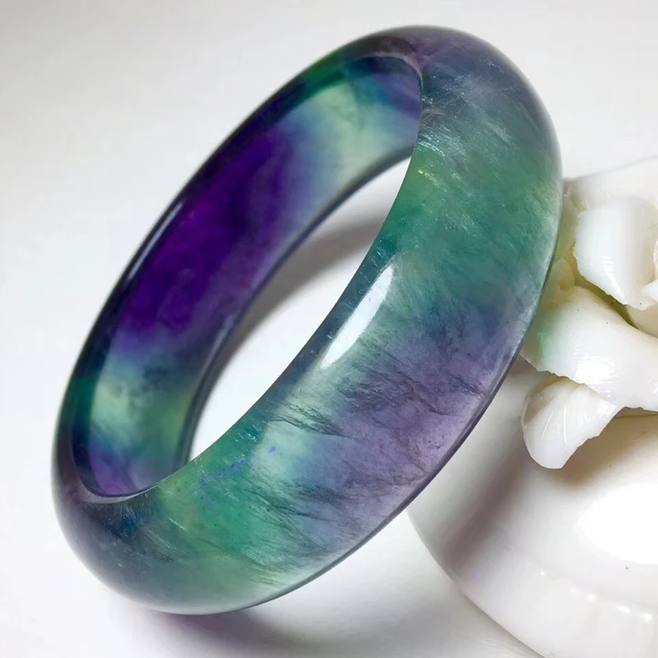 55mm Top Natural Colorful Fluorite Bangle Bracelet Jewelry For Women Lady Man Healing Love Gift Crystal Round Beads Stone AAAAA