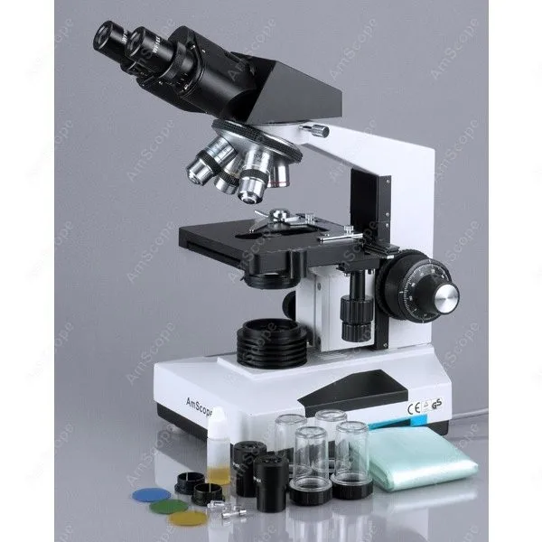 Professional Biological Microscope--AmScope Supplies 1600x Professional Biological Microscope + 50 Slides + 100 Coverslips