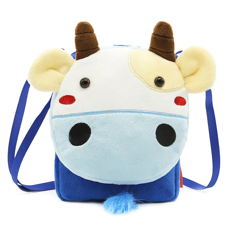 Cute Cow School Bags Soft Plush Cartoon Animals Backpacks For Baby Boys Girls Crossbody Shoulder Bag Children Messenger Pouch