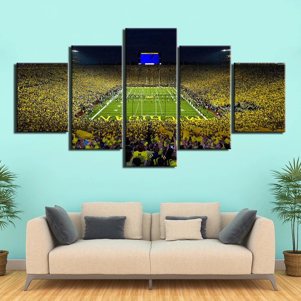 University Of Michigan Football Big House Stadium Picture 5 Pcs Canvas Painting Posters Prints  Field Sport Pictures Home Decor