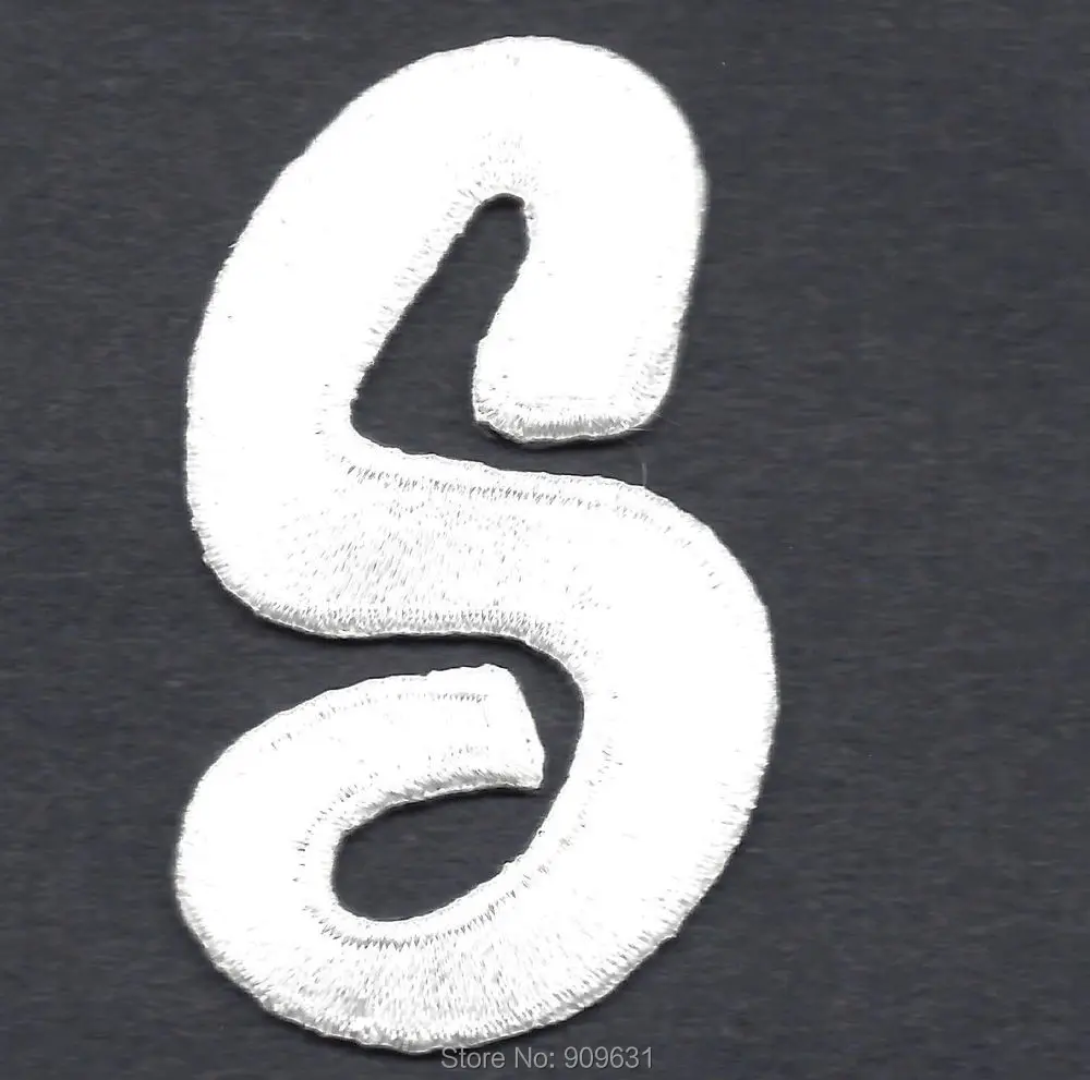 LETTERS - White Script 2 Letter S - Iron On Embroidered Applique