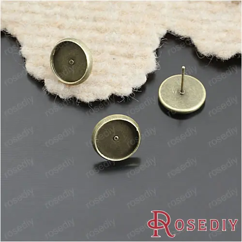 Wholesale Antique Bronze Copper Stud Earring with Outer 12mm Inner 10mm Cameo settings Diy Jewelry Findings 20 pieces(JM4892)