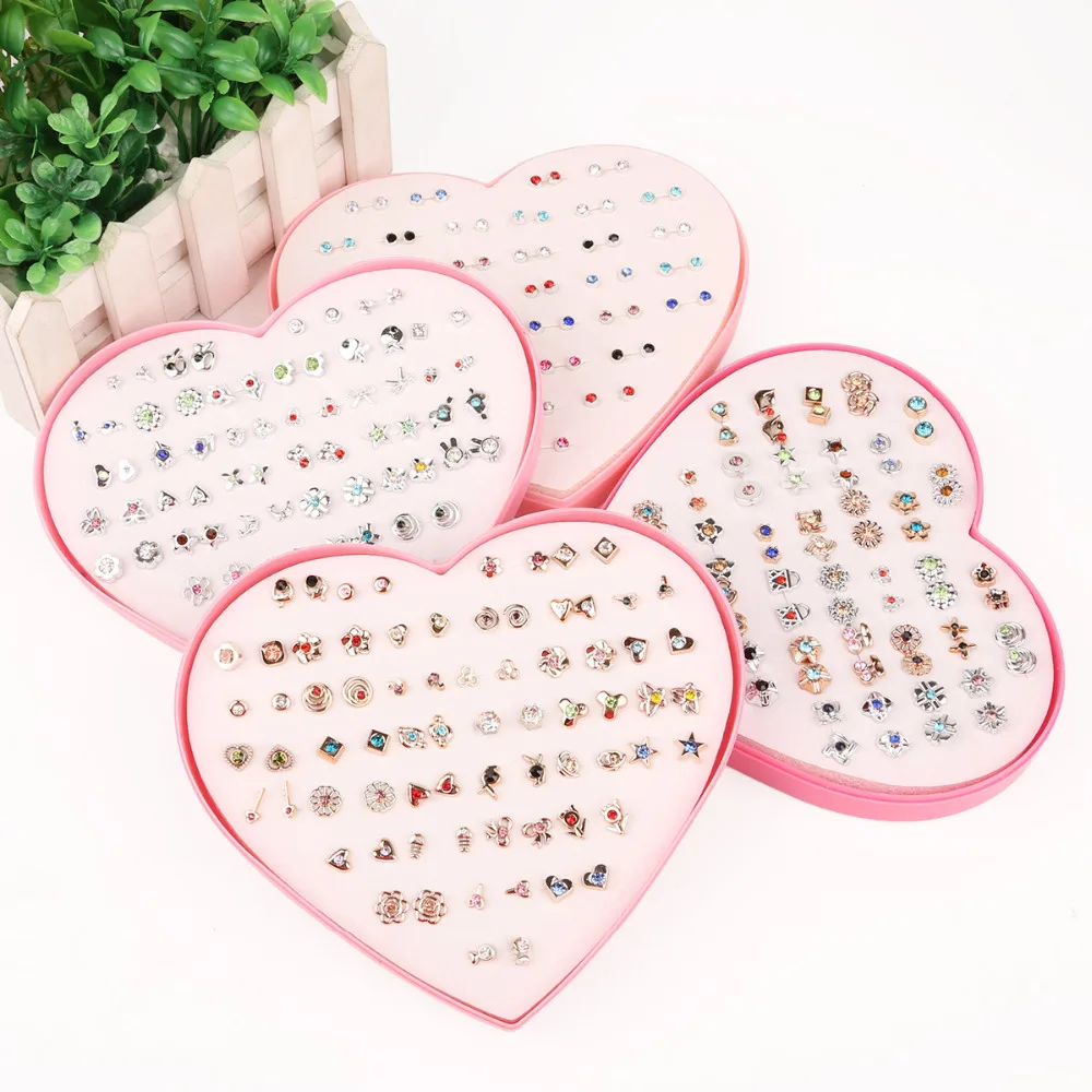 2021 Trend 26Design 36Pairs Mix Mini Flower Clay Earring Stud Sets Fruit Earring Set For Baby Child Heart Box Earrings Jewelry