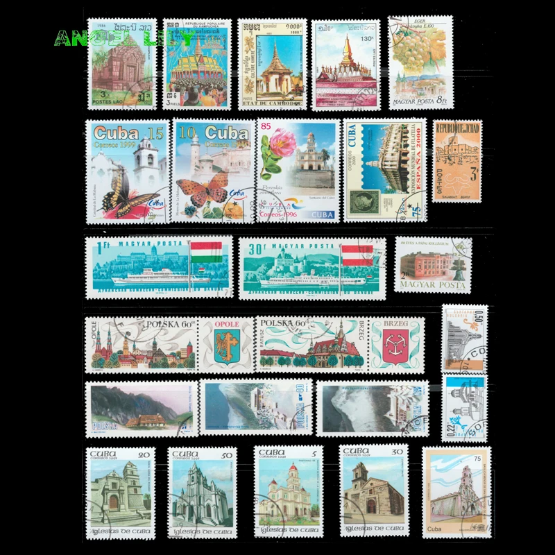 50 PCS Topic Buildings Castle Postage Stamps With Post Mark For Collecting Gift From World Wide