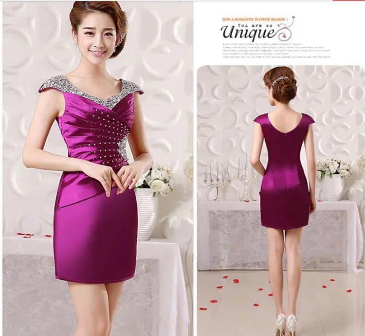 2022 New Fashion Elegant Bridesmaid Dresses Cap Sleeve Purple Party Dresses Tiered Green Plus Size Custom Made Above Knee