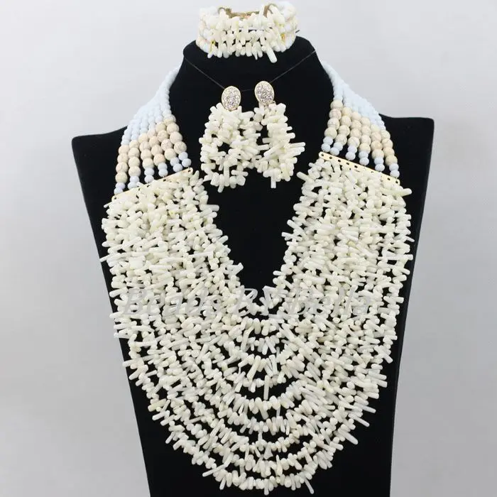 

Pure White African Costume Jewelry Set Nigerian Wedding African Beads Jewelry Set Coral Beads Necklace New Free Shipping ABF209