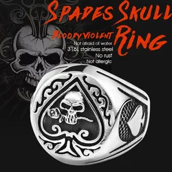 BEIER drop shipping skull bite rose poker design ring stainless steel Gothic personality men Punk rock jewelry Gift  BR8-603