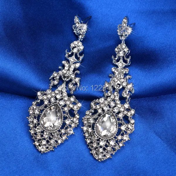TREAZY Elegant Jewelry Chandelier Crystal Bridal Drop Earrings Silver Color Long Earrings for Women Wedding Costume Accessories