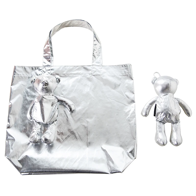 ECO Silver Coated Bear Cotton filling Waterproof Tote Reusable grocery Pouch Shopping Bag