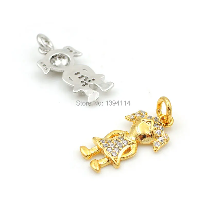 18*9*2mm Micro Pave Clear CZ Girl Charm Fit For Making DIY Bracelets Or Necklaces Jewelry