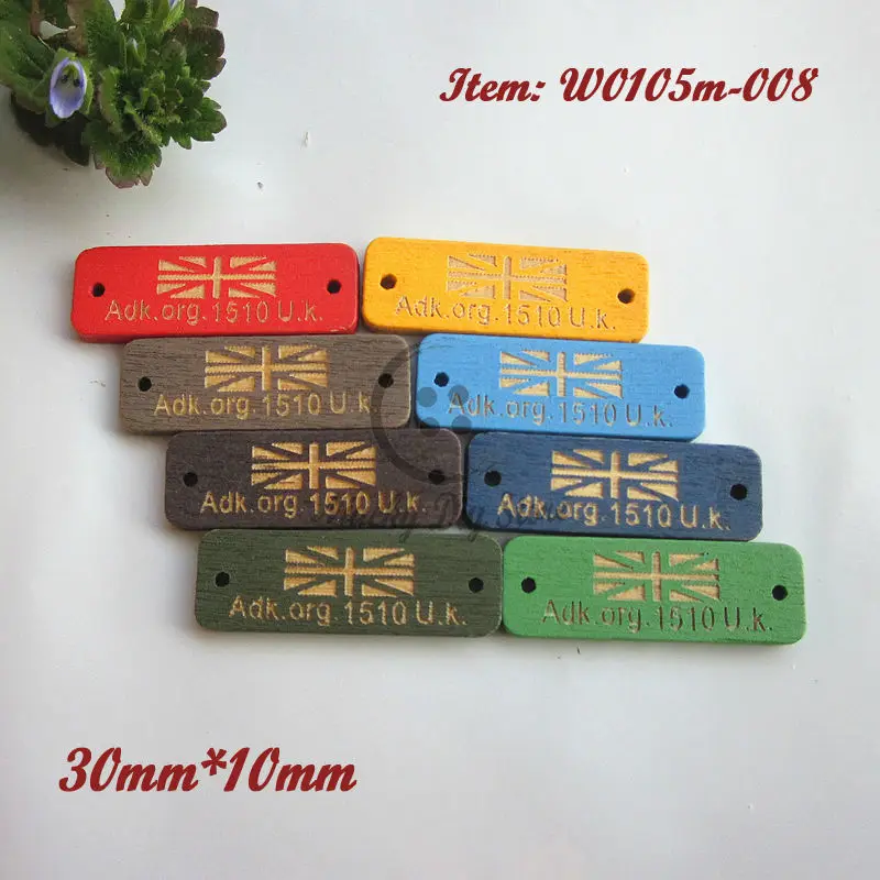 50pcs 30mm*10mm british style decoration plate mixed color wood decoration sign button for scrapbook craft accessories