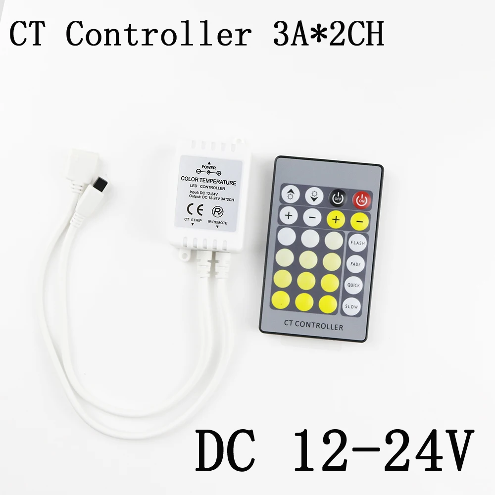 

100PCS 24Key IR Led Color Temperature Controller DC12-24V 3A*2CH 2 Roads Input for 3528 5050 5730 5630 Led Strip CT controller