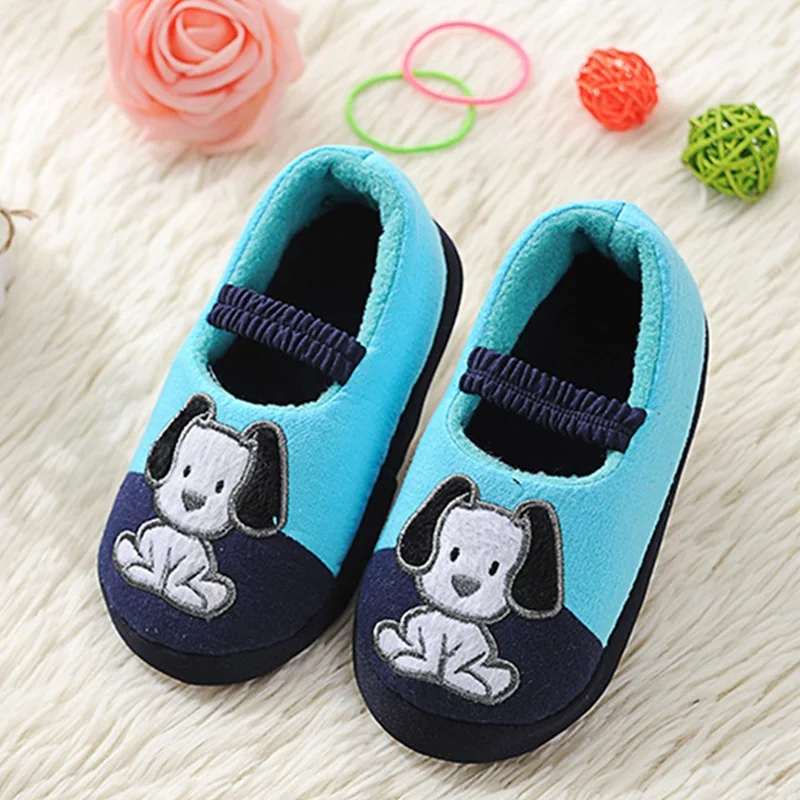 Children Winter Warm Home Slippers 2021 Cartoon Lucky Dog Non-slip Home Shoes Girls Indoor Floor Bedroom Boys House Shoes