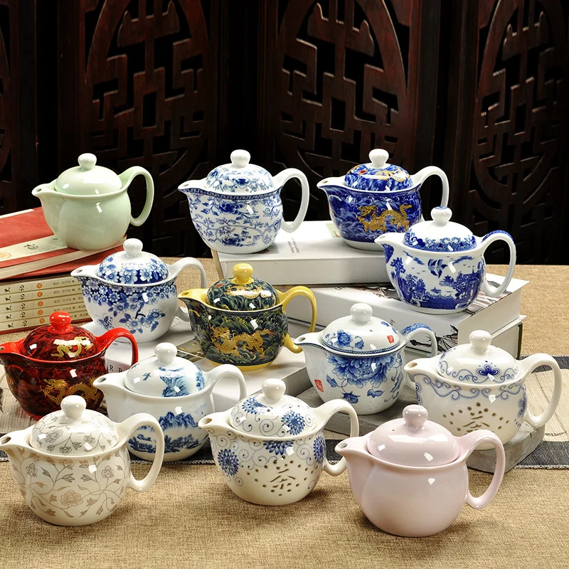 Jingdezhen-ceramic teapot for Kung Fu tea, blue and white bone china, office tea pot for home image 3