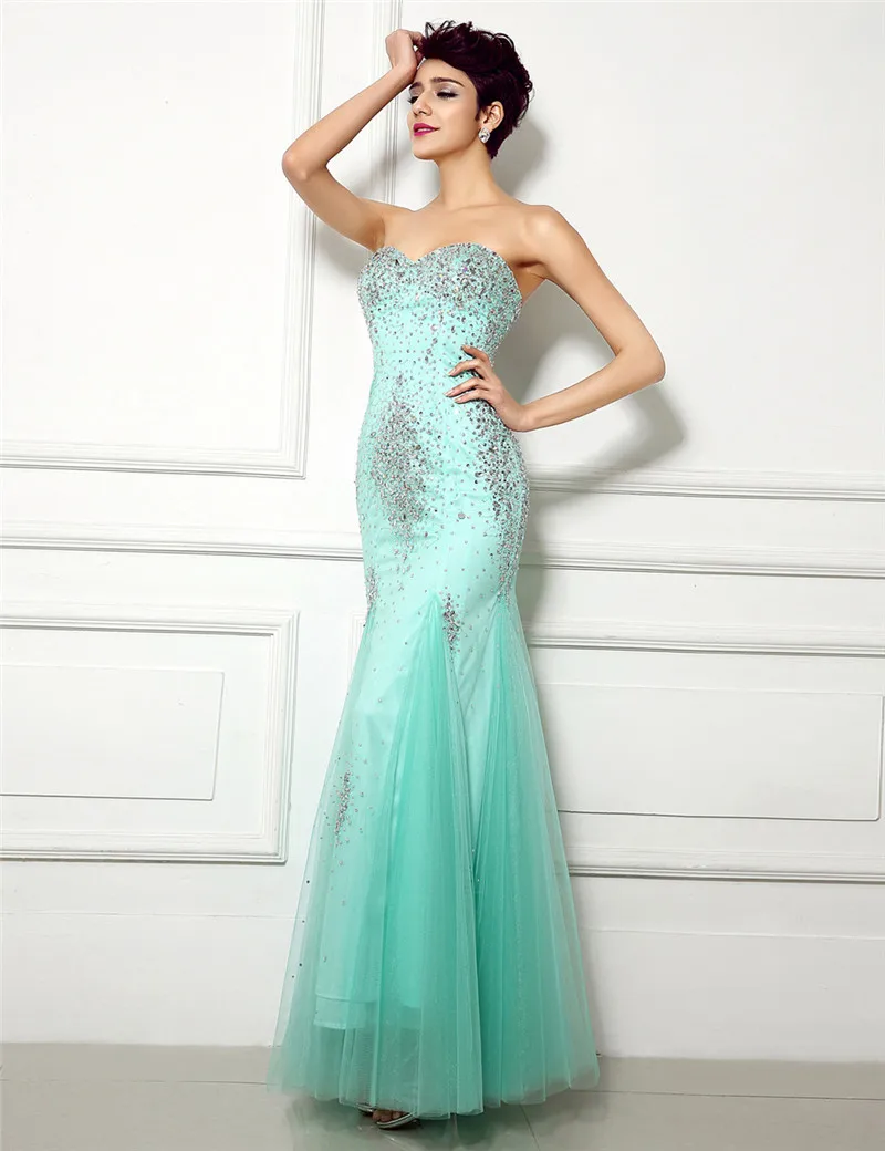 2019 New Long Prom Dresses Bling Beads Wedding Party Gown Prom Gown Mint Maid Honor Gown