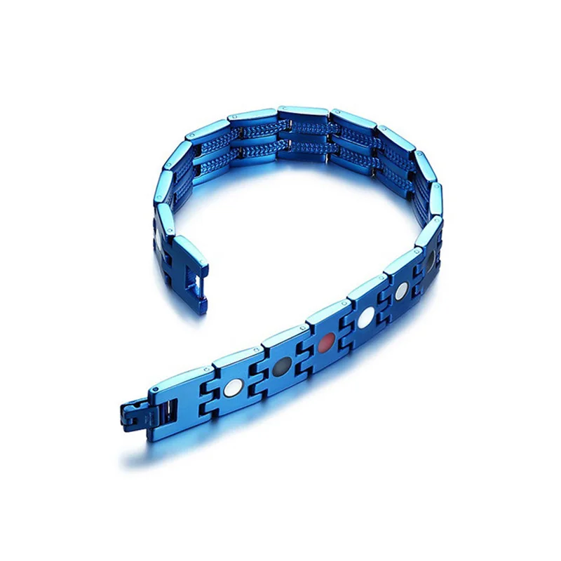 Vinterly Blue Magnetic Bracelet Men 13mm Stainless Steel Chain Link Bracelets Male Punk Health Energy Bracelet for Men Jewellery