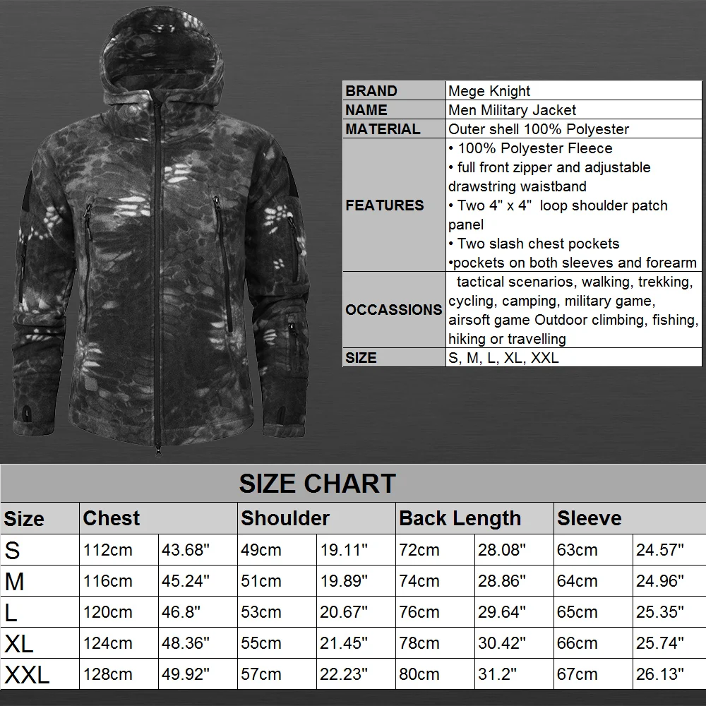 Mege Brand Autumn Winter Military Fleece Camouflage Tactical Men\'s Clothing Polar Warm Multicam Army Men Coat Outwear Hoodie