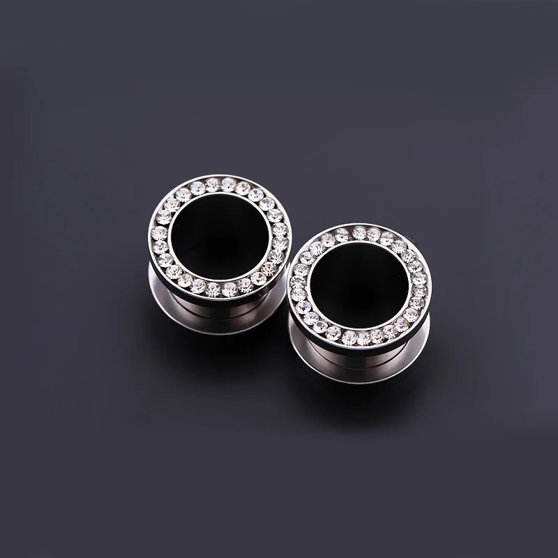 2 pcs/lot Crystal Ear Tunnel Screw Fit Ear Plugs Gauged Jewelry Stretching Kit Piercing Flesh Tunnel Ear Expander Bar 3~25mm