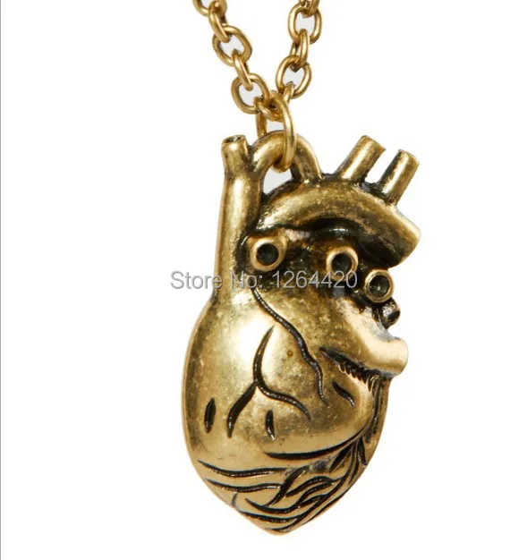 2014 New Arrival Anatomy Of Hollow Heart Pendant Necklace Anatomical Heart Pendant Wholesale 24pcs/lot