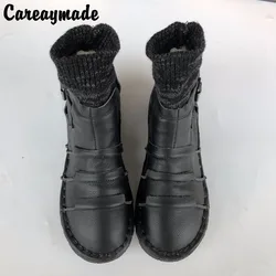 Careaymade-Hot new winter comfortable Top layer Genuine leather velvet art Sen female boots retro Japanese boots,5 colors