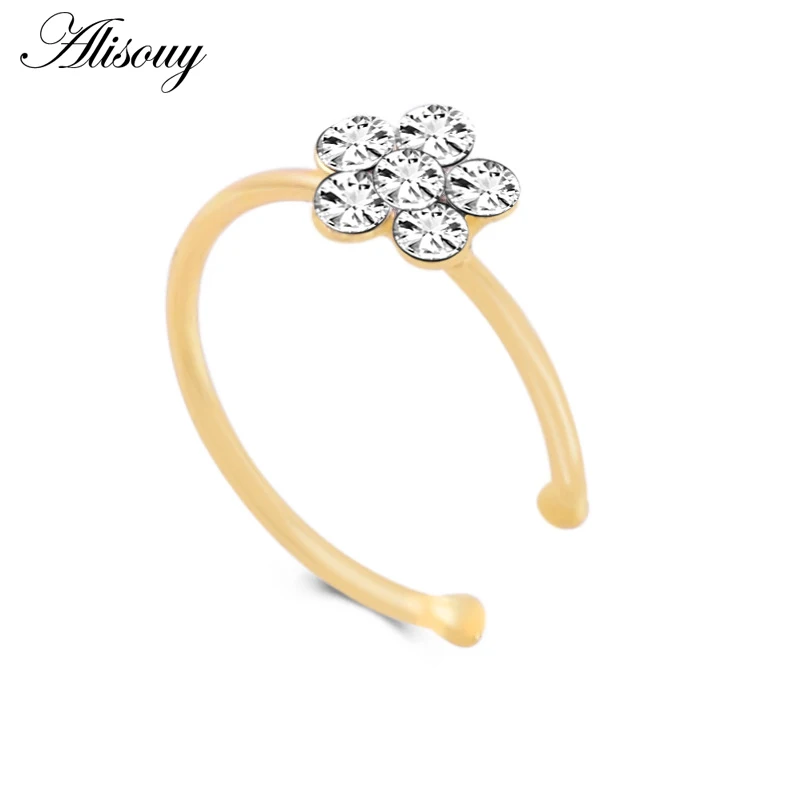 Alisouy 1 قطعة ثقب الأنف الدائري الهندي زهرة الأنف مسمار هوب الحاجز الفرس ثقب الأنف كليب خواتم مجوهرات للجسم #4