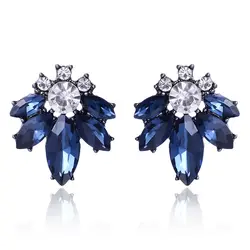 LUBOV Colorful Crystal Opal Stone Women Piercing Earrings Rhinestone Inlaid Metal Stud Earrings Girls Christmas Gift Jewelry
