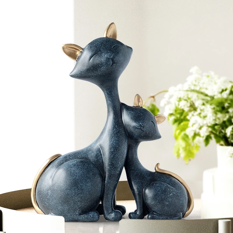 Resin Cat Figurines Miniatures Decorative Animals desktop gift cat statue ornaments home decoration casa living room accessories