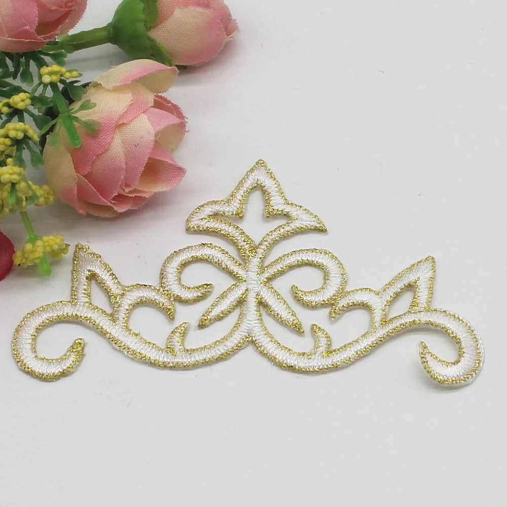 5 Pieces Gold Embroidery Lace Appliques Iron on Cosplay Patches 9.5CM*6.8CM