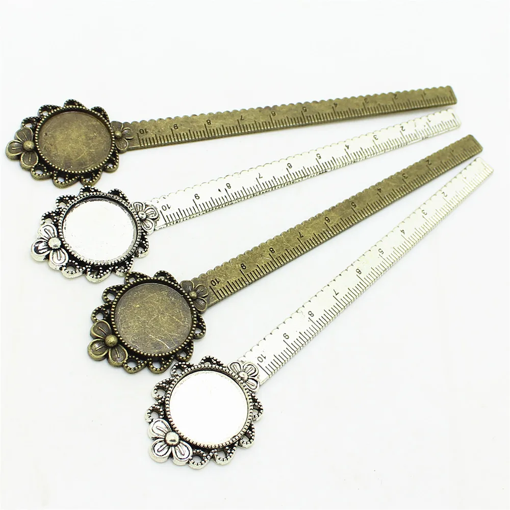 

Sweet Bell 5pcs/lot two color Alloy Cameo Round flower ruler Bookmarks 28*138mm(Fit 20mm) Round Cabochon Settings A4214