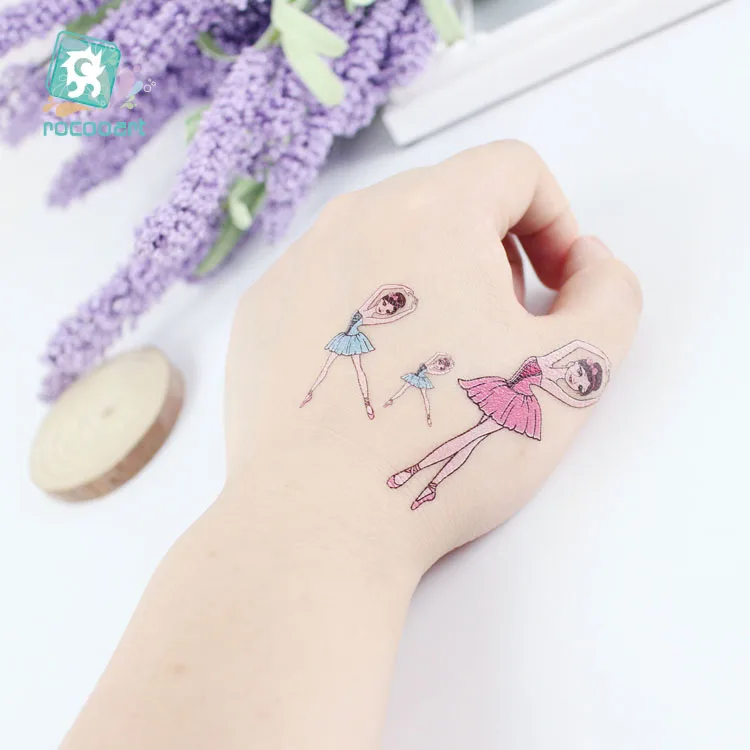 Rocooart Ballet Girls Tattoo For Kids Birthday Gift Cute Cartoon Fake Taty Children Body Art Waterproof Temporary Tattoo Sticker