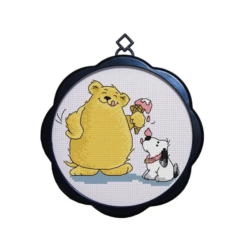 Cross Stitch Kit Embroidery with frame painting, mini small simple little dog puppy bear pattern ornament paintings image 3