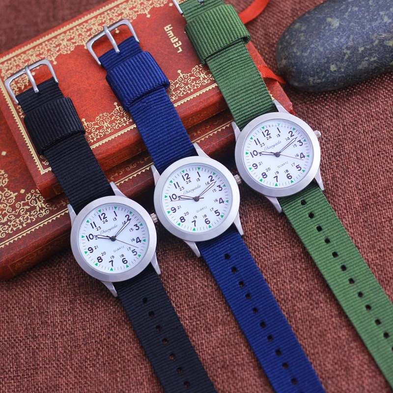 2024 Chaoyada Children Boys Girls 24hours Canvas Luminous Pointer Quartz Wristwatches Kids Students Military Waterproof Watches