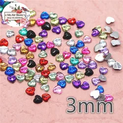 2000pcs 3mm shiny mix color heart Acrylic rhinestone Flat back Cabochon Art Supply Decoration Charm Craft