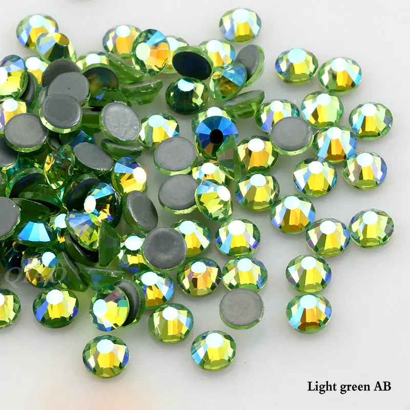 QIAO SS6-SS30 Crystal Light Green AB 3D Hotfix FlatBack Decorations DIY Wedding dress& Garment&Shoes Accessories