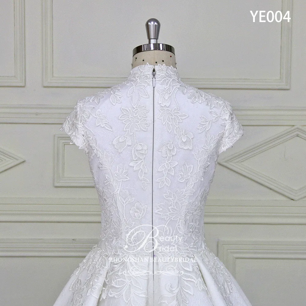 Rming a linha vestidos de casamento applique laço zíper voltar vestido de noiva venda quente do vintage ye004