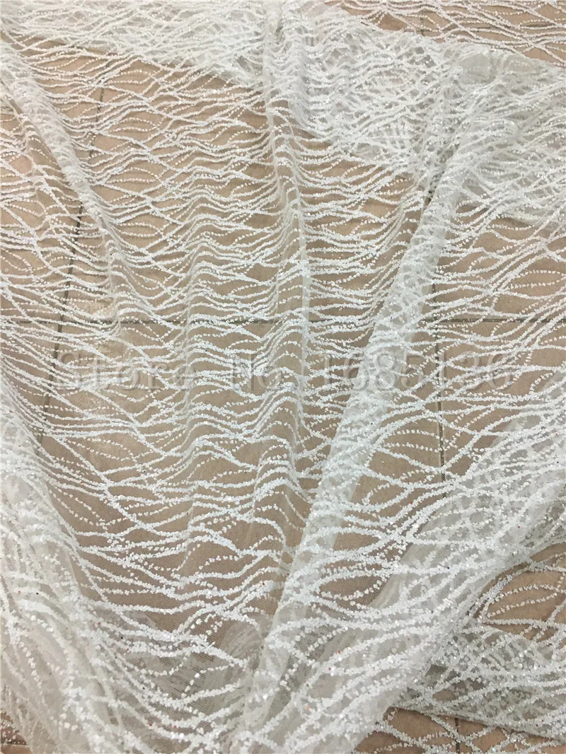 

H-72410 with glued glitter fashionable Net Lace fabric French tulle mesh Lace Fabric