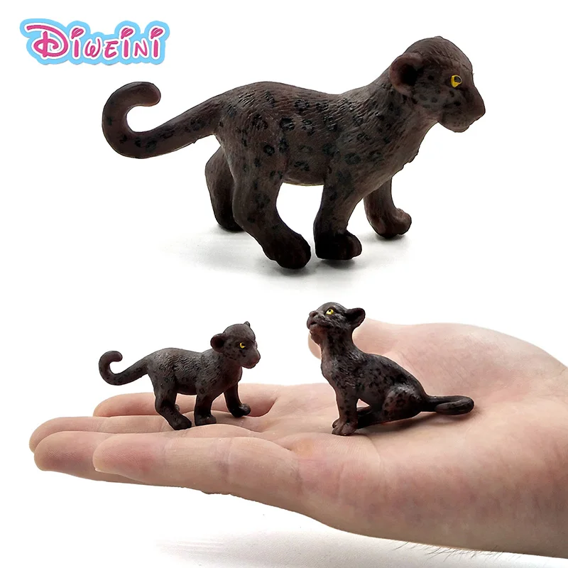 Simulation Mini cute Baby Black Leopard Cheetah figure figurine animal Model home decor decoration accessories Gift for Kids toy