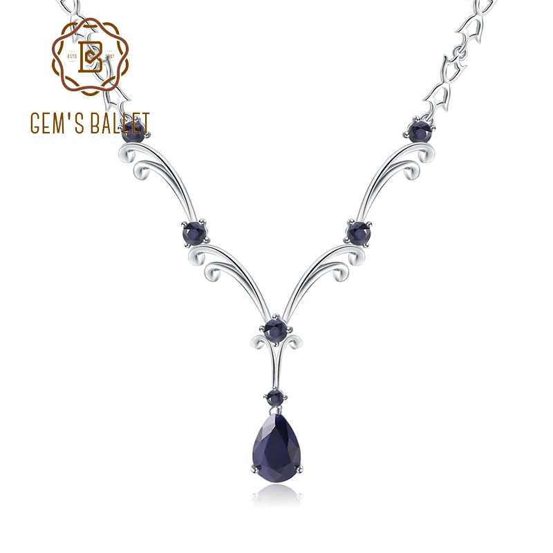 GEM\'S BALLET Luxury 5.61Ct Natural Blue Sapphire Gemstone Pendant Necklace for Women 925 Sterling Silver Vintage Fine Jewelry