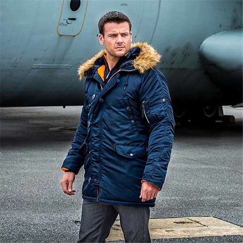 2024 Winter N3B USAF Waterproof Puffer Long Coat Military Fur Hood Warm Tactical Parka Army Thick US Air Force Parka for Men