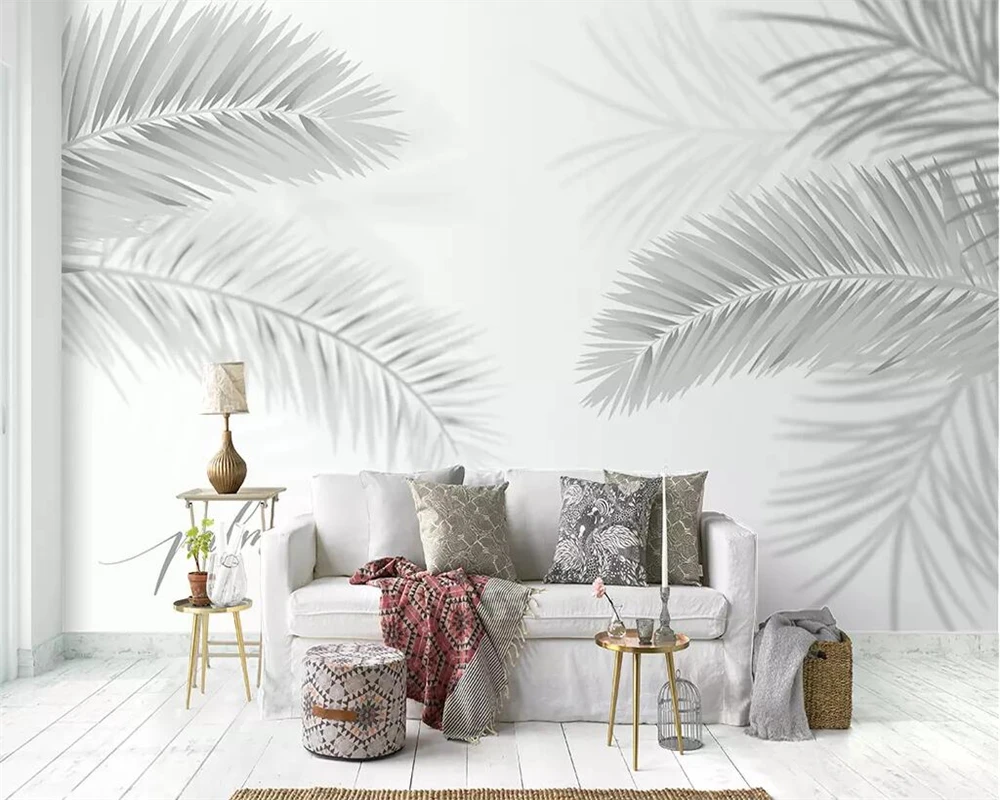 Grey mural wallpaper plant coconut tree palm tree black and white background walls relief self-adhesive material 3d wallpaper