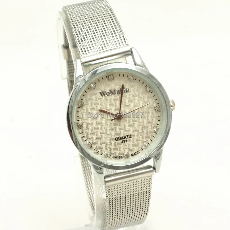 Free ship!Metal webbing band,silver plate alloy case,rhinestone dotted in dial,womage  woman fashion and casual quartz watches