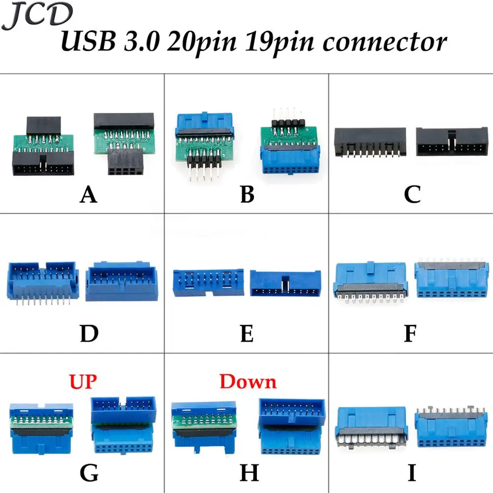 JCD USB3.0 USB 3.0 19Pin 20Pin male connector socket 90 degree 180 degree motherboard chassis front seat expansion connector