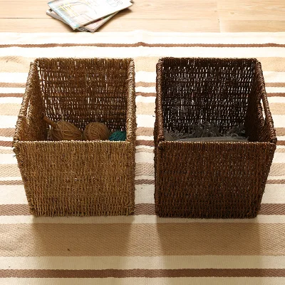 Crafts Creative Handmade Straw Folding Storage Basket Rattan Magazine Weaving BasketBookcase Basket