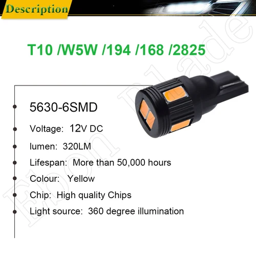 Imagen 2 del producto T10 W5W t 10 5w5 194 SMD luz Led para coche lectura Interior de coche liquidación bombilla de cuña lateral lámpara amarillo naranja ámbar 12V Accesorios