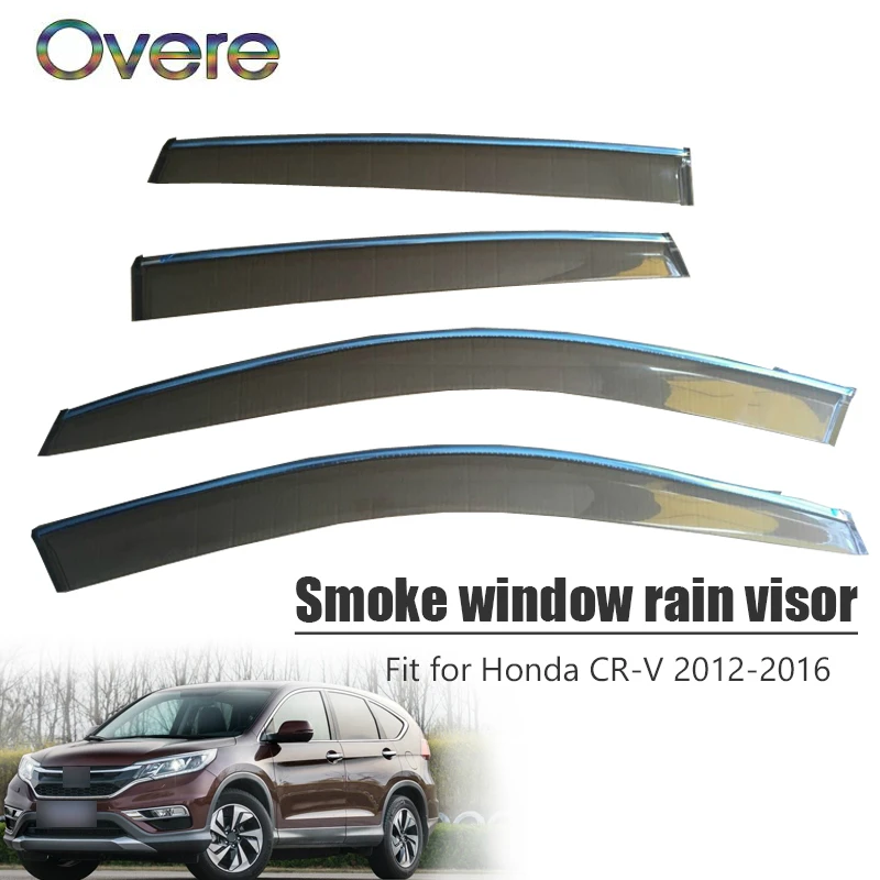 

OVERE NEW 1Set Smoke Window Rain Visor For Honda CR-V 2012 2013 2014 2015 2016 Vent Sun Deflectors Guard ABS car accessories