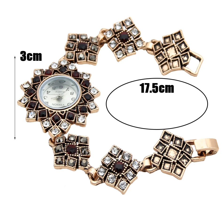 New Turkish Women Crystal Bracelet Wrist Watch Antique Gold Color Quartz Watch Resin Jewelry Bohemia Festival Gift SUNSPICE MS.