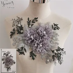 New arrive Embroidery 3D flower ABS pearl Lace Collar Sequins DIY Rhinestone Neckline Fabric Clothing Decorate Accessories