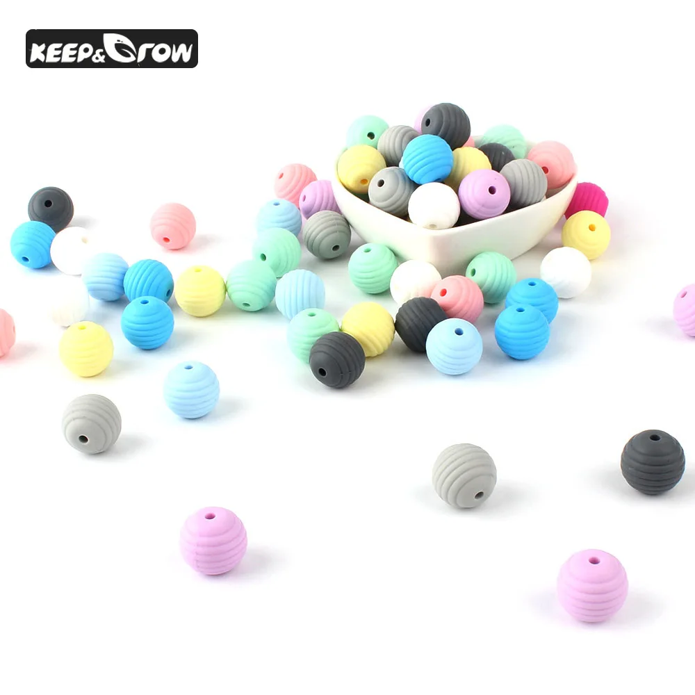 

Keep&Grow 100Pcs Silicone Beads Spiral Round Silicone Teething Beads Food Grade Baby Teethers DIY Teething Necklace Toys